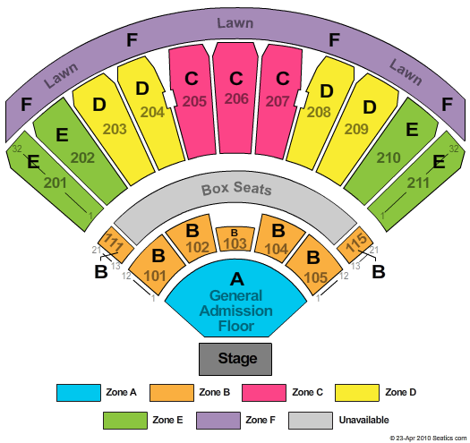 White River Amphitheatre End Stage GA Zone Seating Chart
